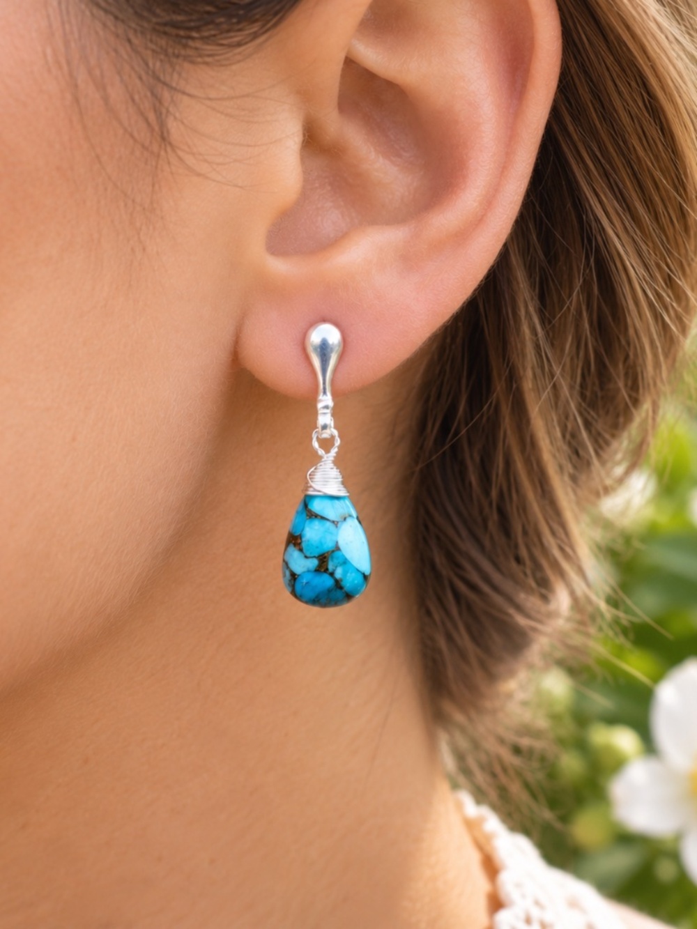 New Handmade Natural Turquoise & Sterling Silver Earrings | 10.5 Carats
